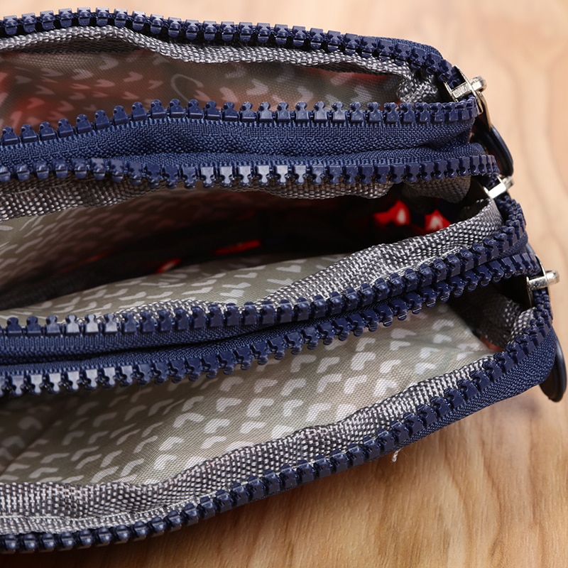Cartera de tela de lona con 3 cremalleras para mujer, monedero de flores, bolso de mano, billetera para niña