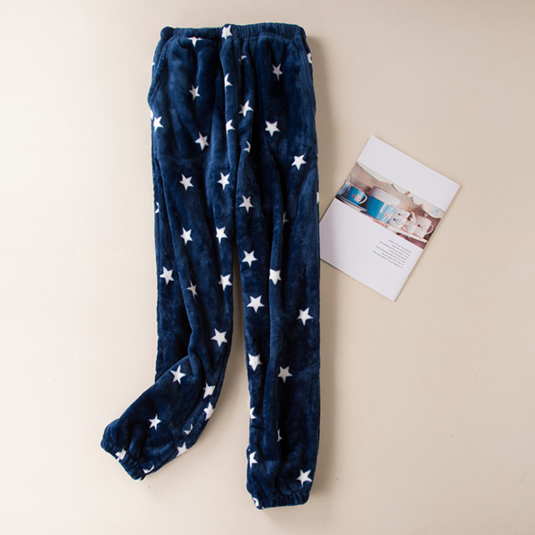 Fdfklak vinter flanell pyjamasbyxor kvinnor underdelar byxor lounge wear tjocka varma byxor kvinnor sovunderdel  q1413: Marin kvinna / M