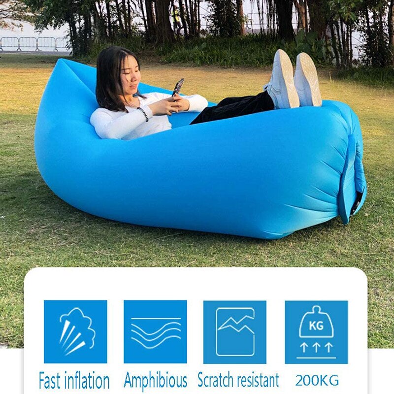 Tragbares aufblasbares stuhlkissen, bequemes sofabett, outdoor-lounge, wasserdichte strandmatte, picknickdecke, reise-camping-luftkissen