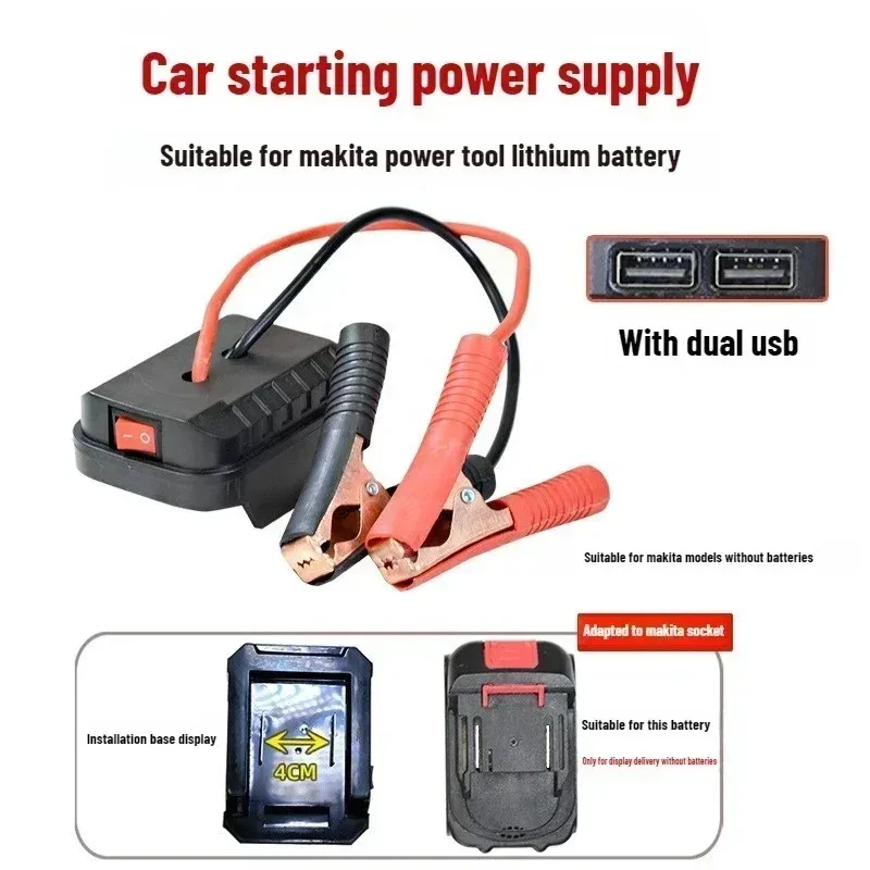 per Makita Batteria per auto salto antipasto Banca di alimentazione di emergenza al litio con clip in rame addensato con doppie porte di ricarica USB: rosso