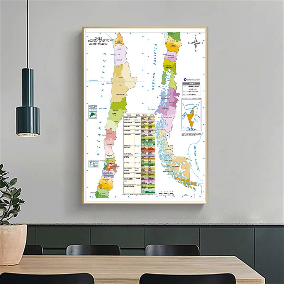 59*84cm The Chile Map Political Map In Spanish Wall Art Poster Canvas Painting Living Room Home Decoration School Supplies
