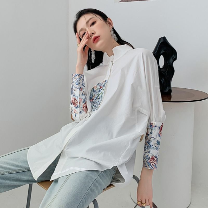 Blusa de seda china clásica para mujer, camisa de manga larga, partes de arriba con estampado de flores, traje tang, ropa china antigua, qipao,