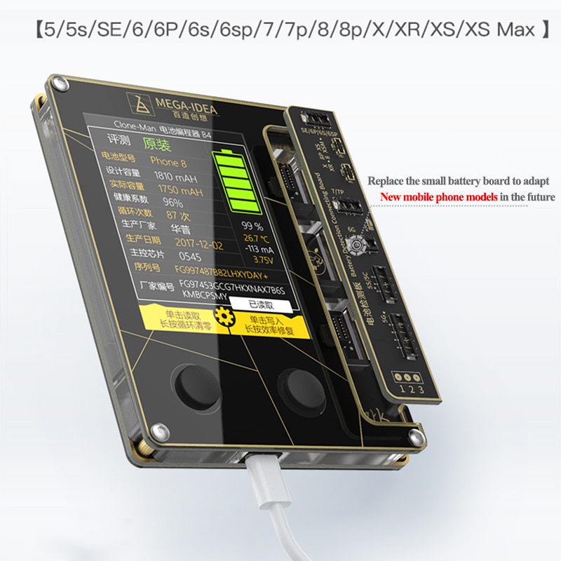 Battery Tester for iPhone XS XR XS Max X 8 8P 7 7P 6S 6 6P 5S Battery Checker Clear Cycle Efficiency Correction