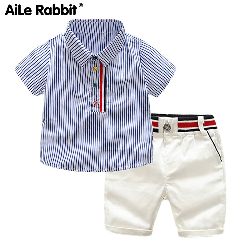 Boys Clothes Set Striped Shirt Shorts Set Of 2 Short-sleeved Tops Pants 2-piece Set For Children 2-6 Years Boy