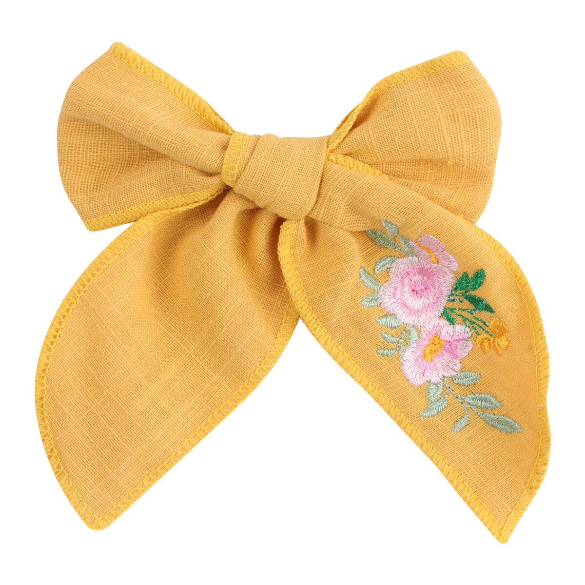 Flower Embroidery Bows Hair Clips For Kids Girls Boutique Handmade Hairpins Barrettes Headwear Hair Accessories: yellow