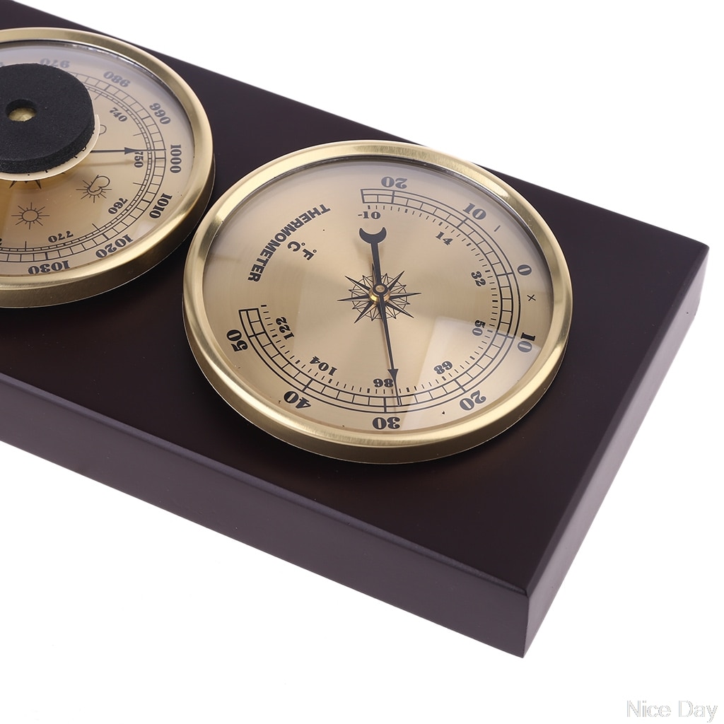 3Pcs/Set Barometer Hygrometer Thermometer Weather Station with Wooden Frame Base Ornaments 31cm x 11cm Ju19 20