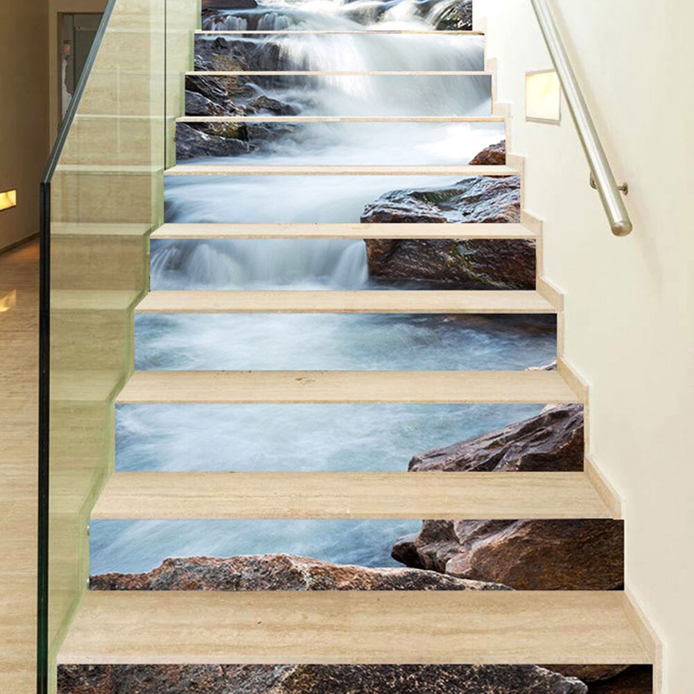 13 Uds pegatinas de escalera patrón de agua que fluye autoadhesivo impermeable pegatina para escaleras 2019ing