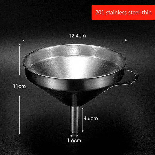 11/13/15cm Kitchen Stainless Steel Funnel Filling Funnel Seperatory Oil Beer Coffee Water Flask Soup Thicker Funnel Tools: 201 Thin 13cm