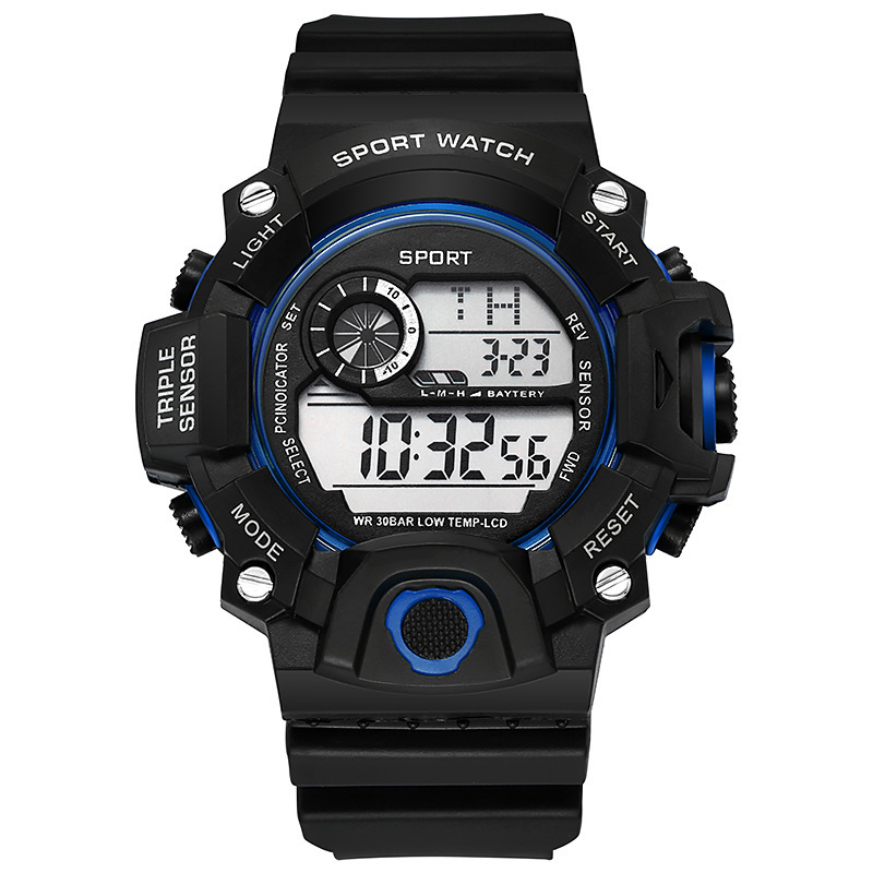 Yikaze y73 relógio masculino digital esportivo eletrônico relógio de pulso grande mostrador multifuncional à prova d'água alarme luminoso pulseira masculina: Dourado