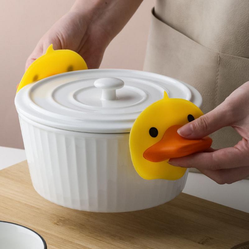 Gants de cuisine Anti-brûlure, 2 pièces, petit canard jaune, Clip isolant de protection, haute température, gant de cuisson pour micro-ondes