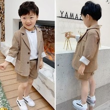 Sommer Anzug für Mädchen Einreiher einstellen Anzüge für Hochzeiten Kostüm Enfant Garcon Ehe Art Blazer Braun Party 2 stücke setzt