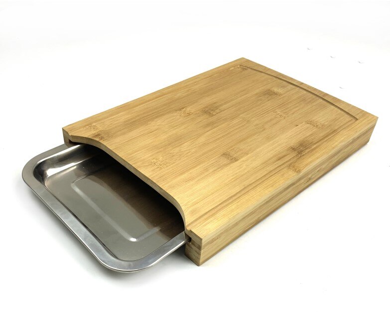 Bambusskærebræt med rustfri stålbakke, økologisk miljøvenlig bakke til nem fjernelse af affald og hurtigere madforberedelsestid: Default Title