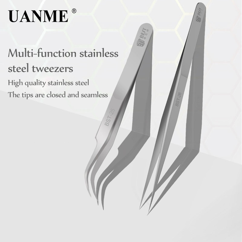 UANME 100% Rvs anti-statische wimper pincet superhard Wimper Extension tool Tweezer