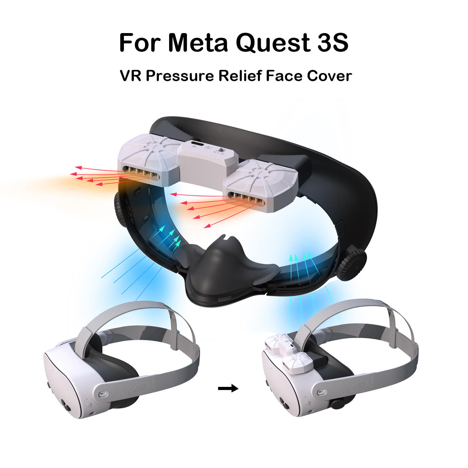 Cooling Fan For Meta Quest 3S Replacement Facial Interface Mask Adjustable Wind Speed Circulating Heat Dissipation Mask