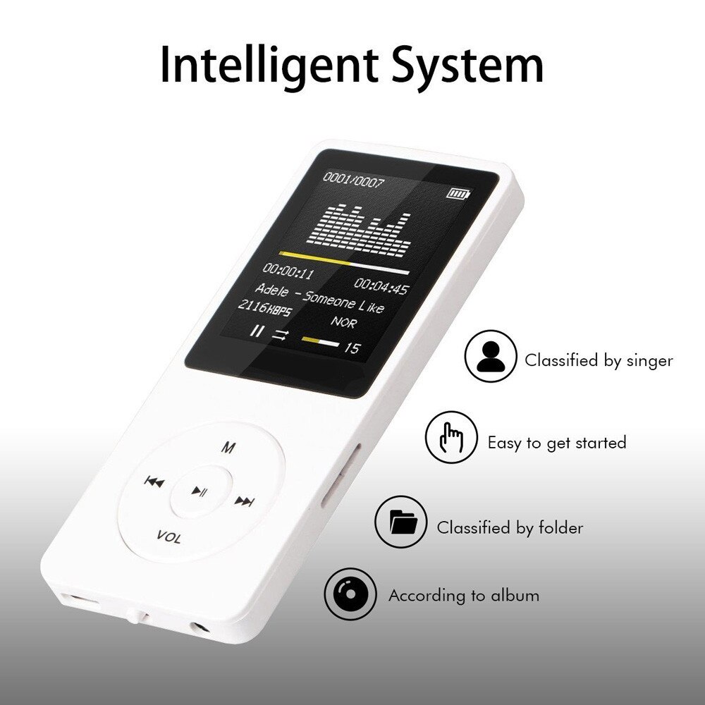 Portable MP3 Player LCD Screen FM Radio Video Games Movie support TF card Games Movie hifi player: White 