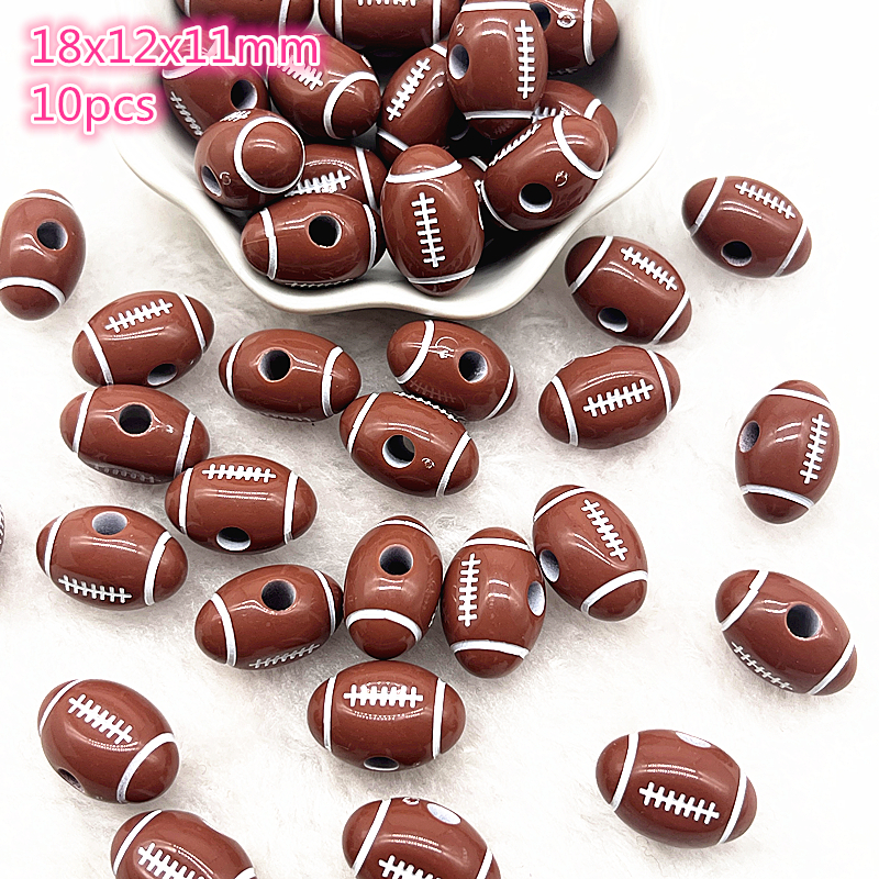 Cuentas acrílicas espaciadoras para hacer joyas, pulsera hecha a mano, 10-20 piezas, deporte, Rugby, tenis, baloncesto, fútbol, voleibol