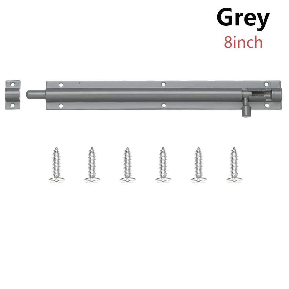 2/3/4/5/6/8inch Aluminum Alloy Door Latch for Home Window Catch Lock Slip Bolt Fiting Door Lock Buckle Silent Gate Hook Hardware: grey-8inch