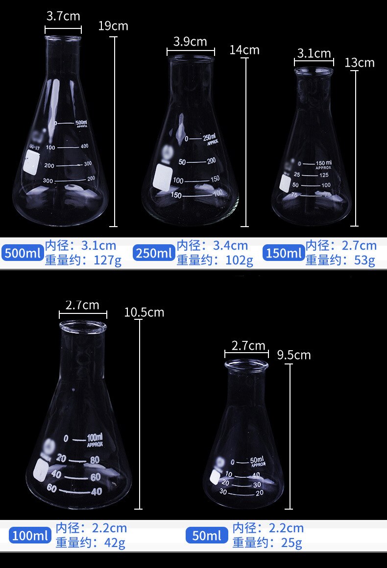 Conical Triangular Glass Flask,High Borosilicate Glass Beaker,Thickened Chemical Flask,Glassware,Laboratory Flask,Maximum 2000ml