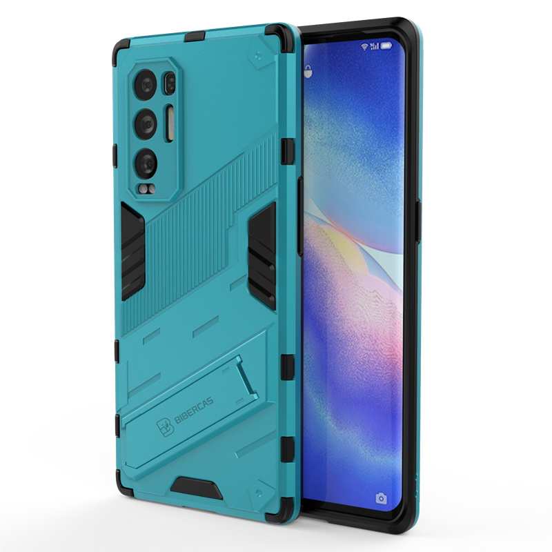 For Case OPPO Find X3 Neo Cover For Find X3 Neo Capas PC Punk Stlye Car Bracket Kickstand Cover For Find X3 Pro Neo Lite Fundas: Artificial Leather / Blue