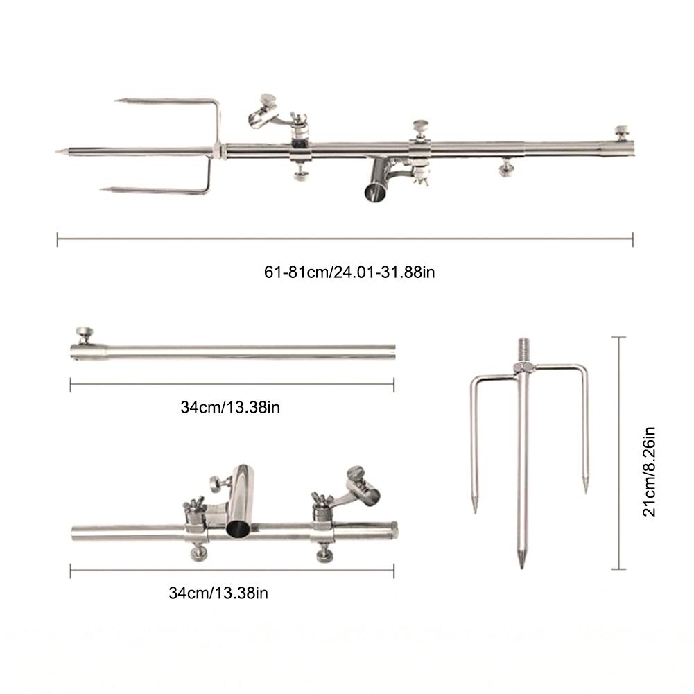 3in1 Stainless Steel Wild Fishing Rod Bracket Multifunctional Ground Support Fishing Rod Stand Pole Folding Holder