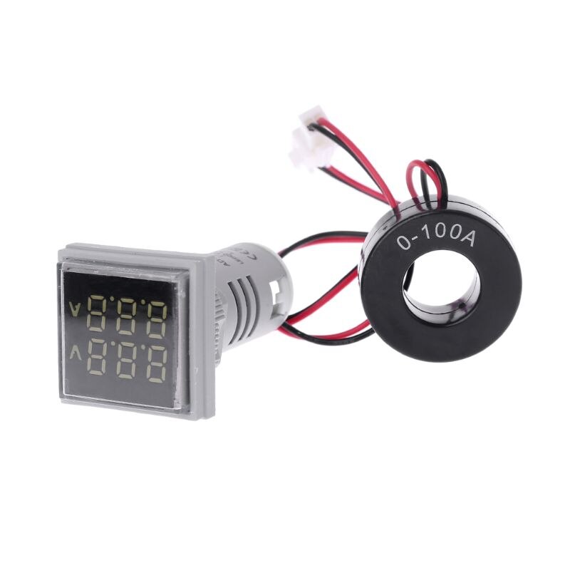 Square LED Digital Dual Display Voltmeter &amp; Ammeter Voltage Gauge Current Meter AC 60-500V 0-100A: white