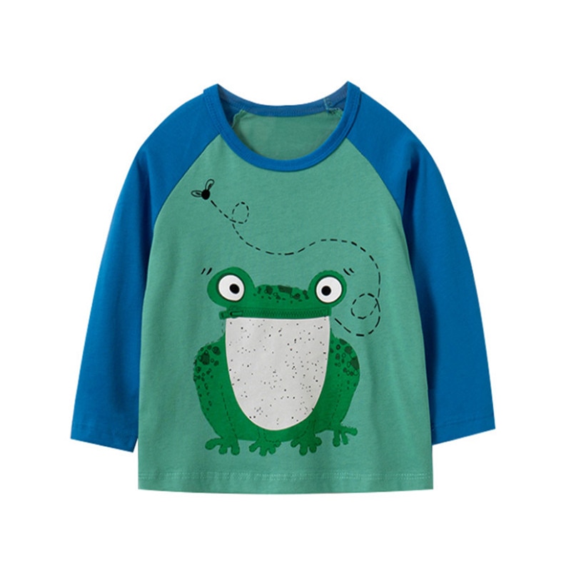 Springen Meter Dieren Kikker Print Leuke Katoenen Baby T Shirts Jongens Meisjes Top Voor Herfst Lente Kinderen lange Mouwen Top