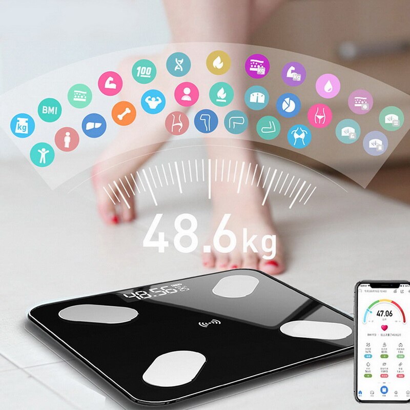 Usb Charge Bluetooth Scales Bathroom Scale Smart Backlit Display Body Weight Body Fat Water Muscle BMI