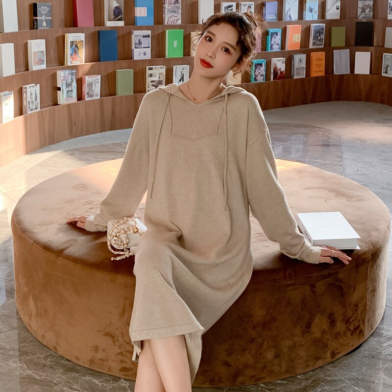 Herfst Winter Dikke Warme Gebreide Moederschap Lange Jurk Hoodies Losse Jurk Kleding Voor Zwangere Vrouwen Zwangerschap Casual Wear