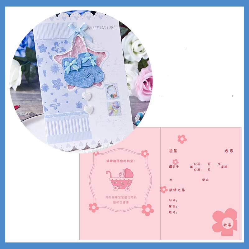 Tarjeta de cumpleaños tridimensional para bebé, invitaciones de luna llena de estilo europeo, ceremonia de nacimiento, invitaciones de boda, banquete de 100 días