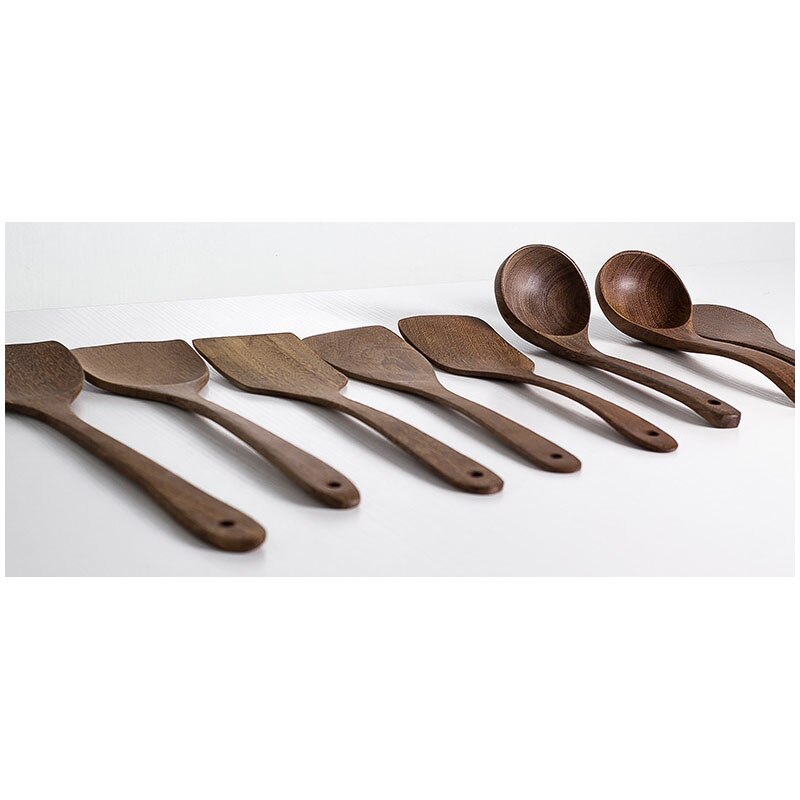 Thaïlande teck bois naturel vaisselle cuillère antiadhésive Pan riz cuillère longue passoire à riz cuisine outil de cuisson: 8pcs set
