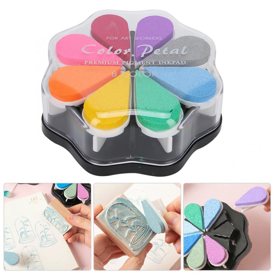8 couleurs pétale forme calendrier livre Scrapbook coloré bricolage tampon encreur peinture accessoire bricolage tampon encreur