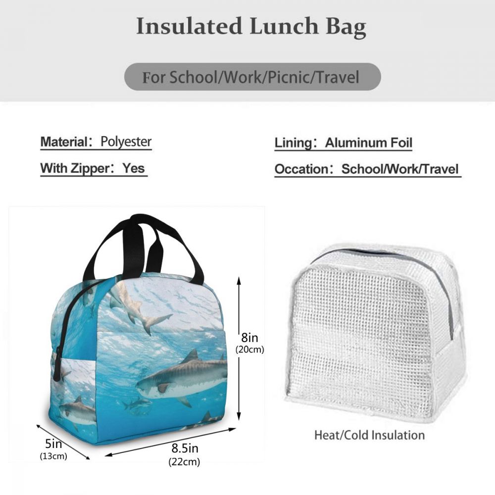 Fantasy Shark Underwater World Lunch Bag Portable Insulated Thermal Cooler Bento Lunch Box Tote Picnic Storage Bag Pouch
