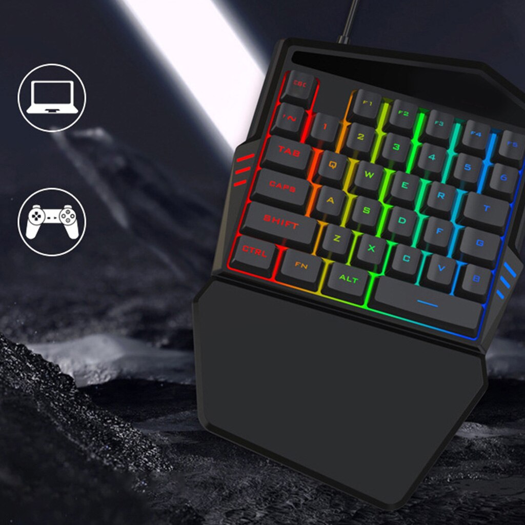 Single Hand Gaming Keyboard 35Keys RGB Luminous Backlight Gaming Keyboard for Windows PC Gamers Eat Chicken Mobile Game
