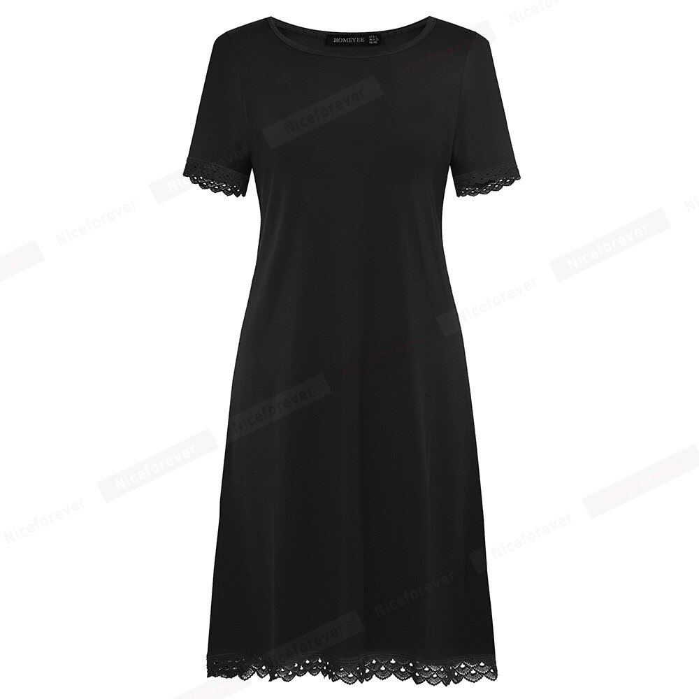 Nice-forever-vestido de verano clásico para mujer, Color negro con encaje de retales, informal, recto, suelto, T029