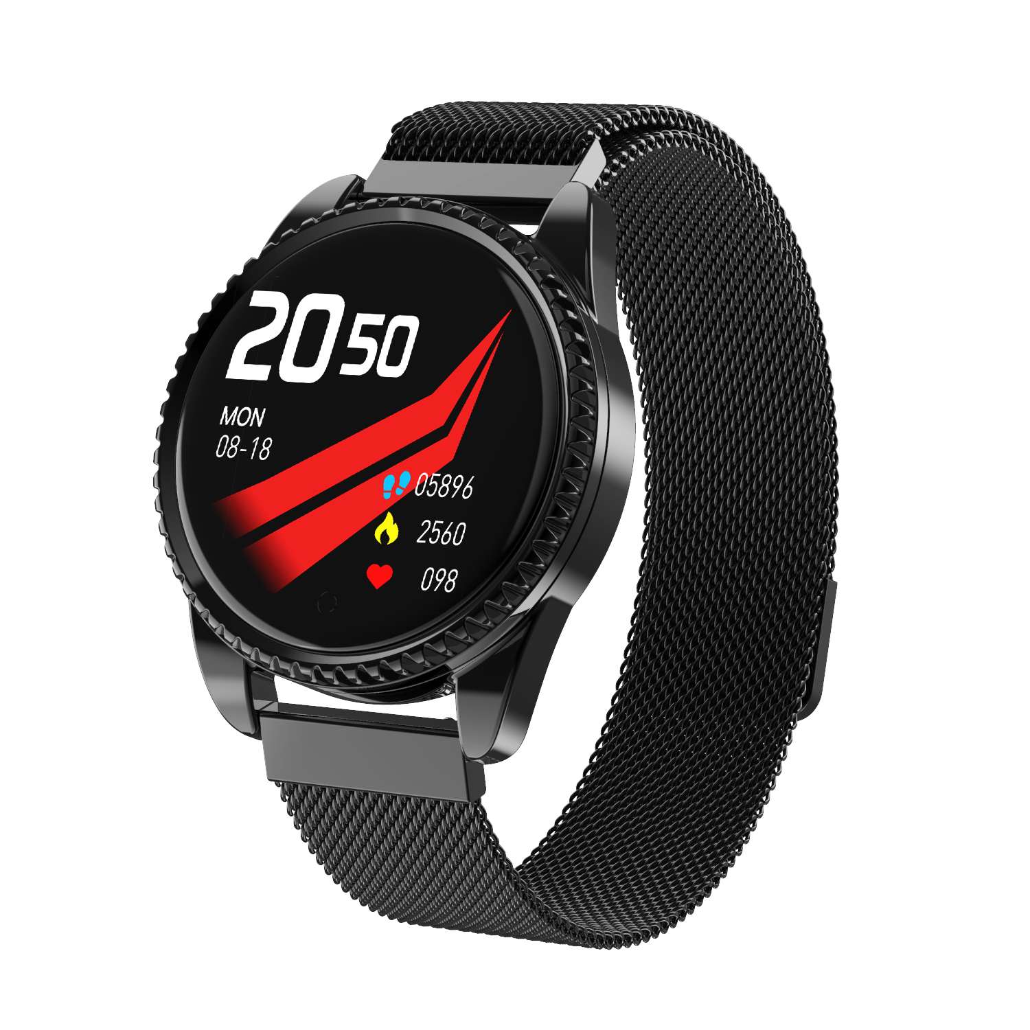 Lynwo  bt01 kroppstemperaturdetektering i realtid tim blodtryck  o2 monitor flera rattar  ip68 smarta armband: Svart stålband