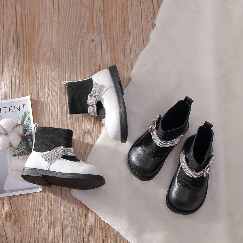 Bambino Martin Stivali Ragazze di Inverno Scarpe Per Bambini Stivali di Cuoio DELL'UNITÀ di elaborazione Del Bambino Brevi Caricamenti Del Sistema di set di piedi nero bianco SGF092