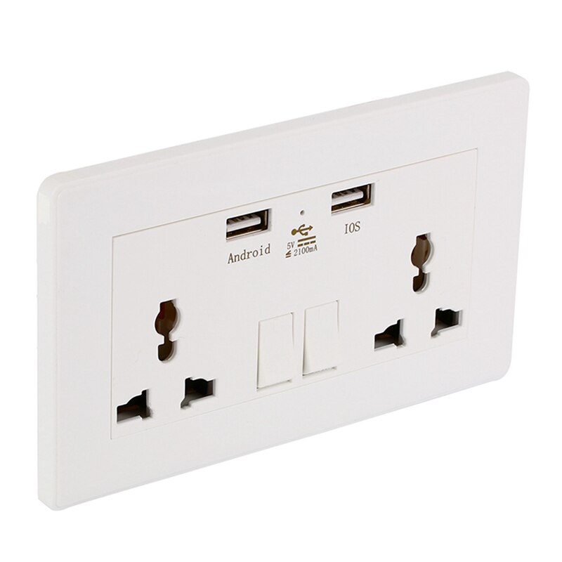 International Universal Plug Socket 2.1A Usb Wall Switch Socket 3 Holes Dual Usb Port Power Charger Outlet Panel