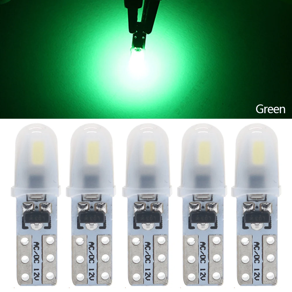 Ampoule LED T5 pour tableau de bord de voiture, 5 pièces, lampes de tableau de bord 2-3014 SMD sans polarité, 7 couleurs d'éclairage vibrantes, DC 12V: green