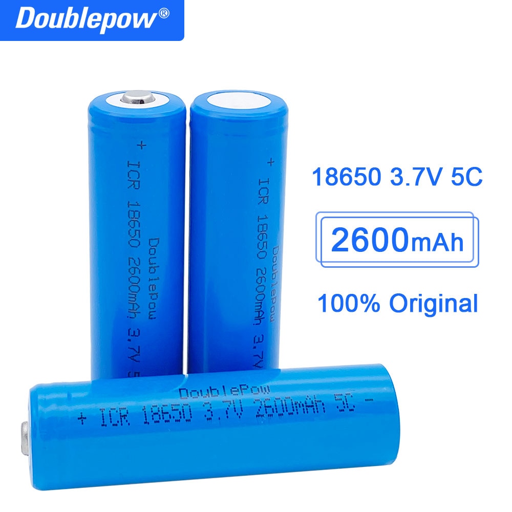 Doublepow 18650 battery 3.7v 2600mah 18650 rechargeable lithium battery for flashlight batteries