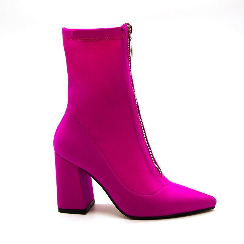 Botas de calcetín de tela elástica con punta en pico para Mujer, botines de tacón alto de aguja con cremallera, Otoño,