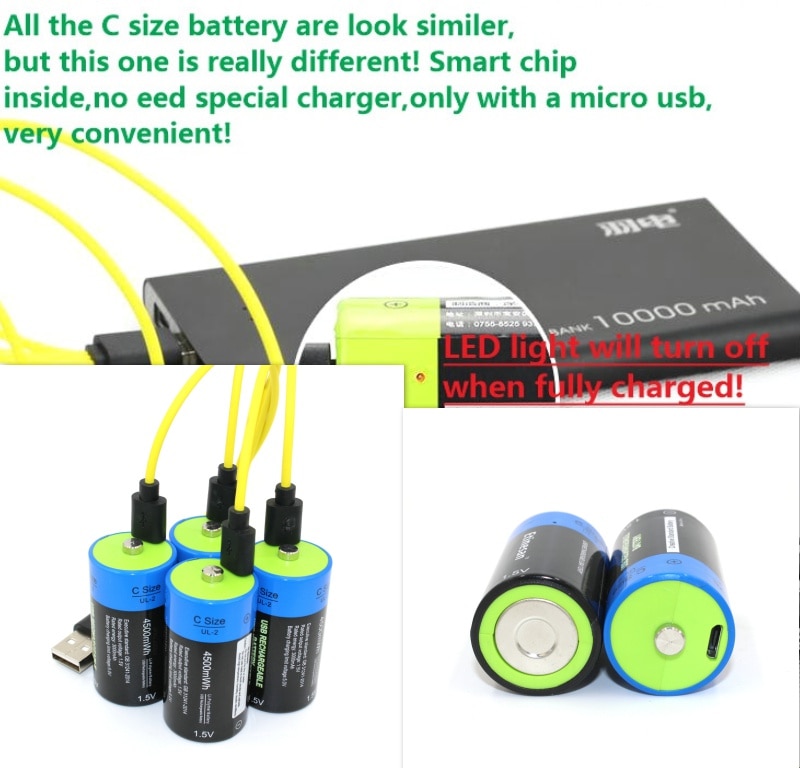 Etinesan 1.5V C 4500mWh li-polymer li-po rechargeable lithium li-ion powerful USB battery