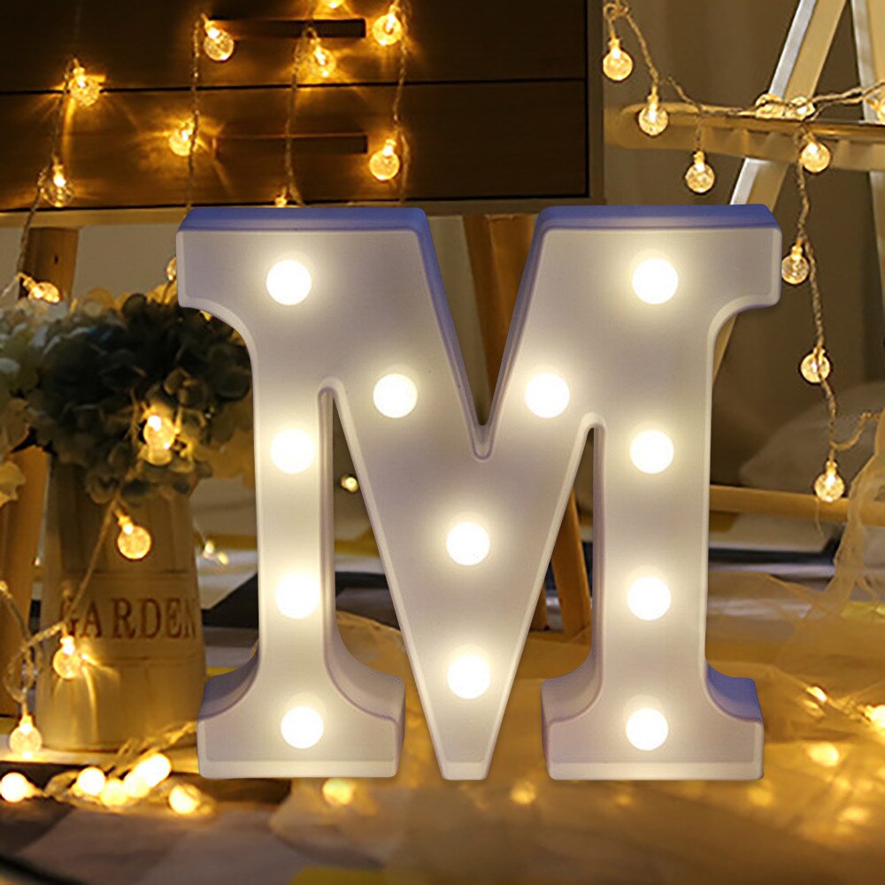 Alphabet Letter Lights Soft Warm Glow LED Light Up Warm White Plastic Illuminate Letters Wall Hung Standing Hanging A-M: M