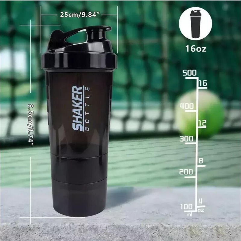 Coctelera de 3 capas, botella de proteína, taza para batido de polvo, botella de agua de gran capacidad, taza mezcladora, botella mezcladora para ejercicio de culturismo