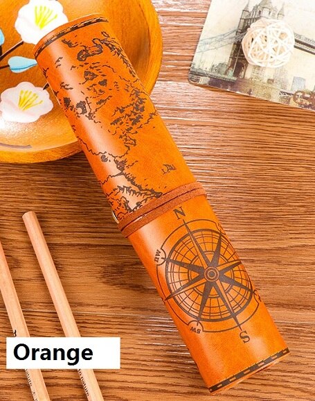 Mariyana etui retro schatkaart etui vintage luxe oprolbaar zakje leren pu etui schrijfwaren: Oranje