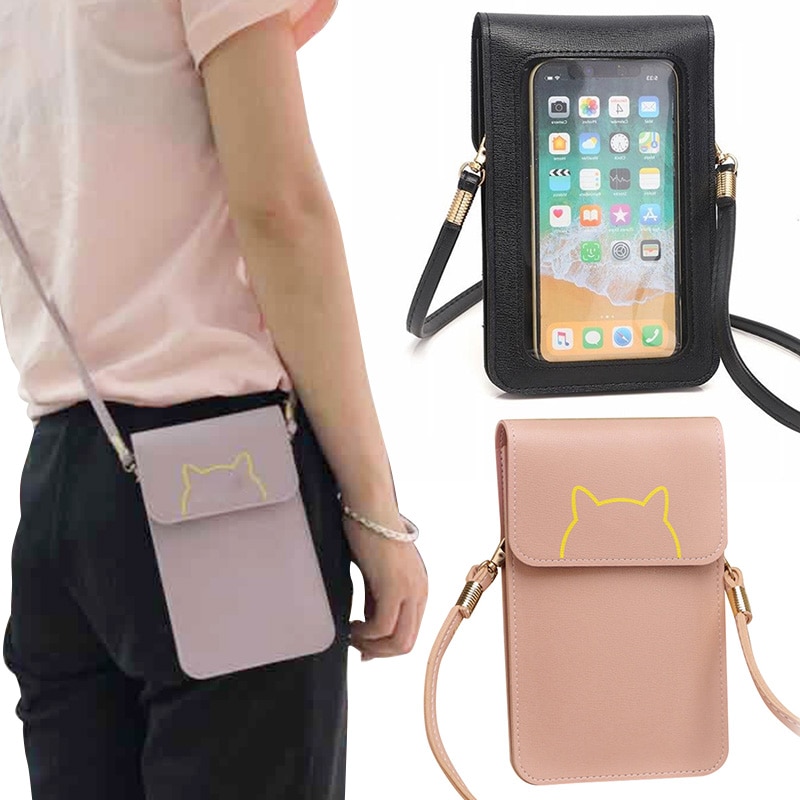 Damplånbok beröringsskärm pu-läderbytesväska kvinnor crossbody mobiltelefonpåse plånbok portefeuille femme