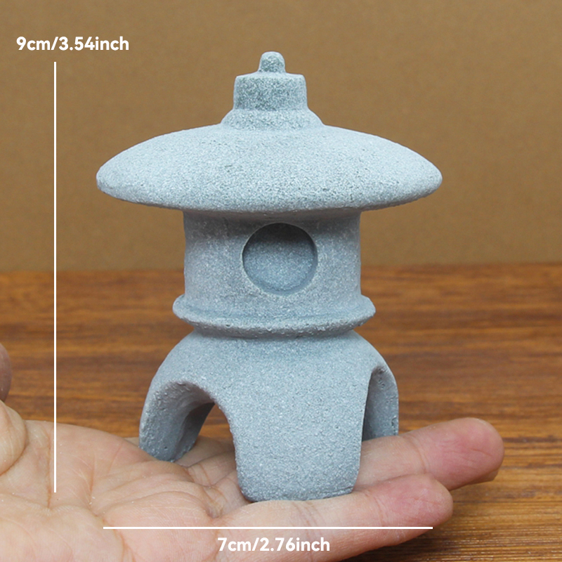 Torre de piedra de arena en miniatura Zen Vintage, adornos de pabellón, figuras de farol, bonsái de jardín japonés, decoración del hogar: Borgoña
