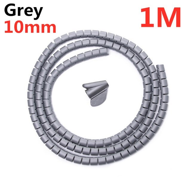 Cable Wire Protector Cable Organizer Clips Computer Cord Protective Tube Flexible Spiral Clamps Wired Organizer Management Tools: 10mmx1m Gray
