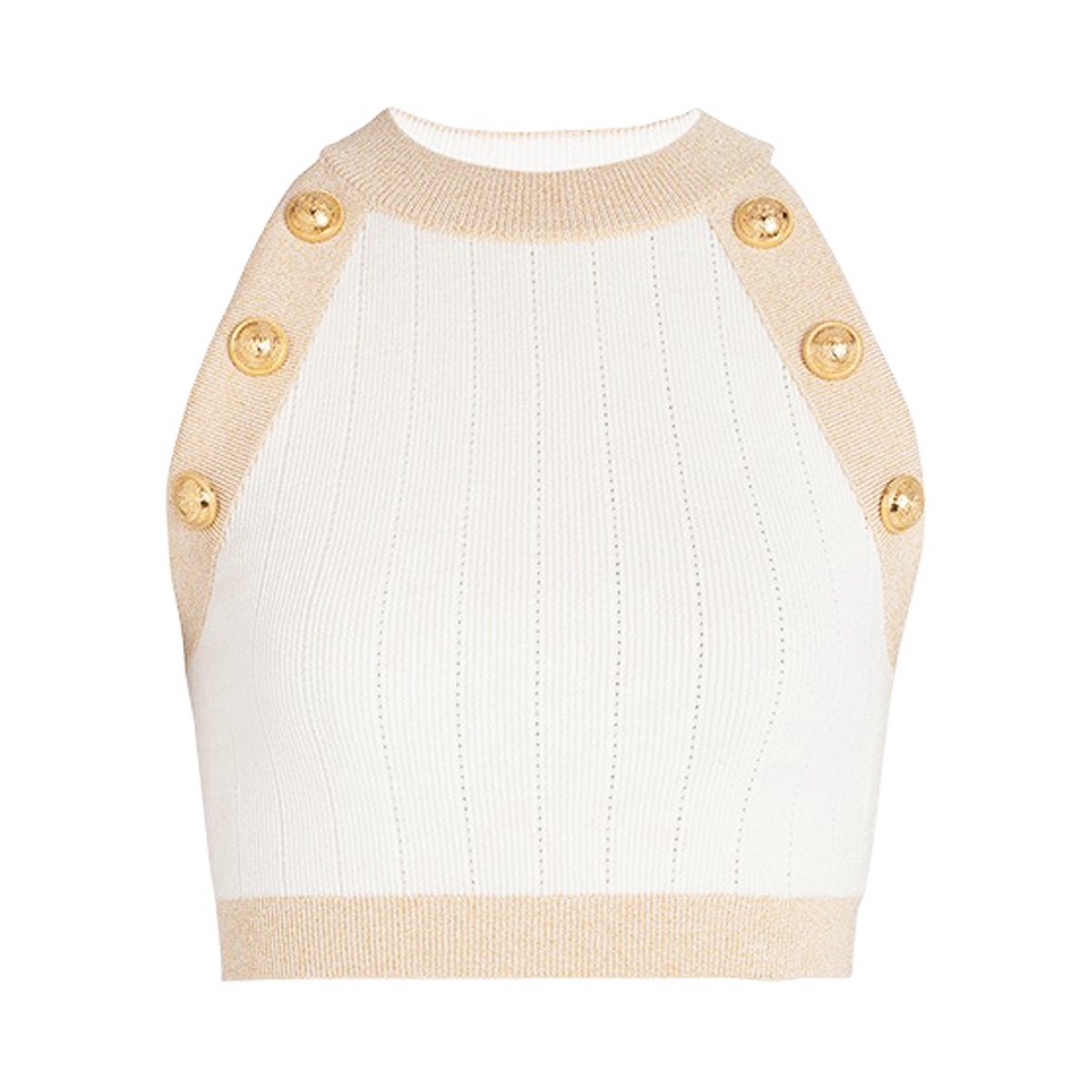 Zjyt sommar kvinnors ärmlösa stickade crop tops färgblock halterneck knappar tröjor kjol stickade plagg dam: S / Svart