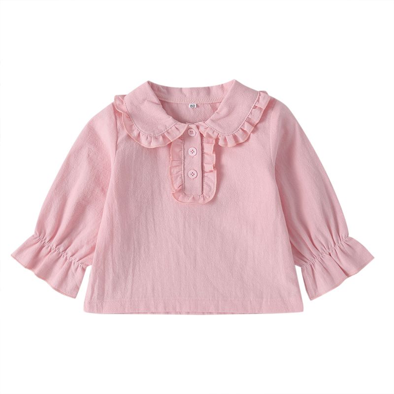 Baby Girls Shirt Leisure Beautiful Long Sleeve Girls Cute Doll Collar Pinkish Casual Spring And Autumn Blouse: 9M