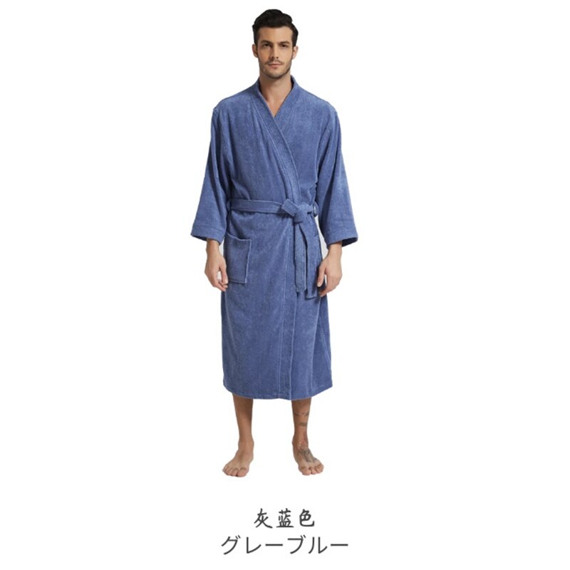 100% Cotton Bathrobe for Men Long Thick Absorbent Terry Bath Robe Kimono Men Towel Bathrobe Plus Sleepwear Women Dressing Gown